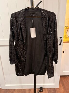 HAODUOYI Black Sequin Blazer Jacket